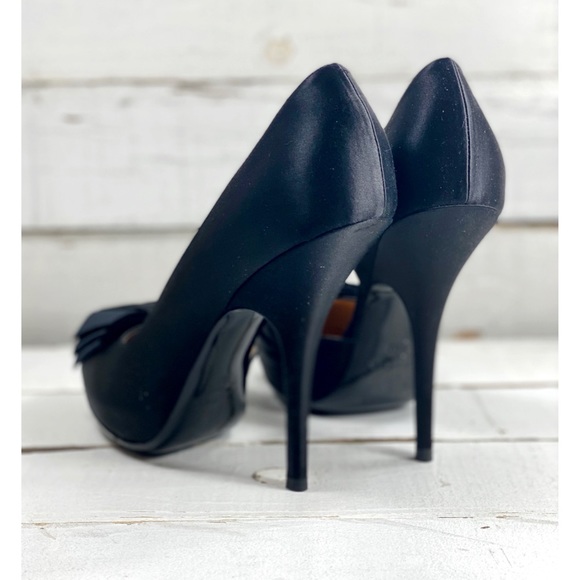 Lanvin Black Satin Semi D’Orsay Pumps With Bow - Picture 4 of 10